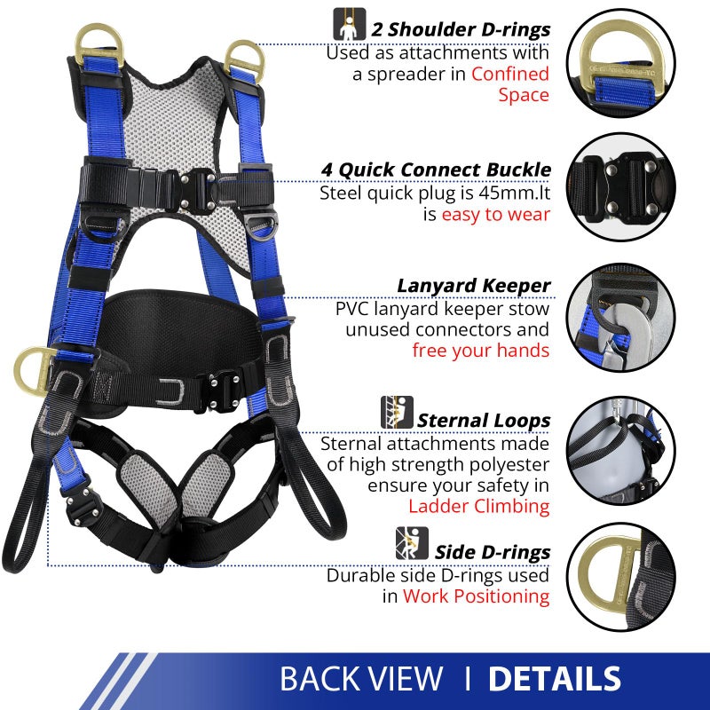 TT TRSMIMA Safety Harness Fall Protection Upgrade 4 Quick Buckles Construction Full Body Harness with 6 Adjustment D-ring - Image 3